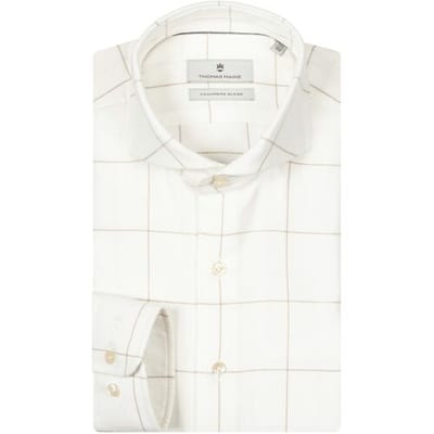 Thomas Maine Overhemd Bari Cutaway Flanel Two-Tone Check Wit-Zand / male