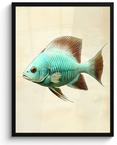 Poster in lijst - Fotolijst 60x80 cm - Posters - Schubben - Vis - Mint - Minimalistisch - Posterlijst zwart - Decoratie - Wanddecoratie woonkamer - Muurdecoratie slaapkamer