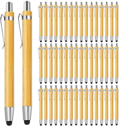 Dailygoody - Bamboe balpen - Houten balpen set - Milieuvriendelijk en herbruikbaar - Zwart met touchscreen - Schrijven en journaling - Kantoorbenodigd...