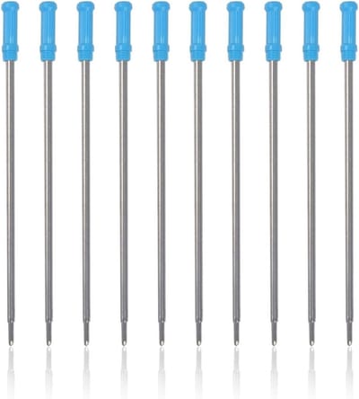 Set van 10 blauwe metalen navullingen voor balpennen, kantoor- en schoolbenodigdheden, schrijfaccessoires, creatief leren