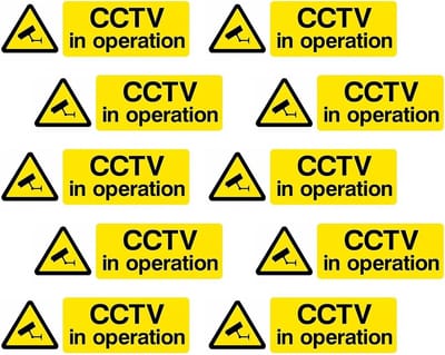Waarschuwingsborden Beveiliging - Camerabewaking Stickers - Eigendom Beveiligen - Weerbestendig PVC - 10 Stuks - Zwart Wit