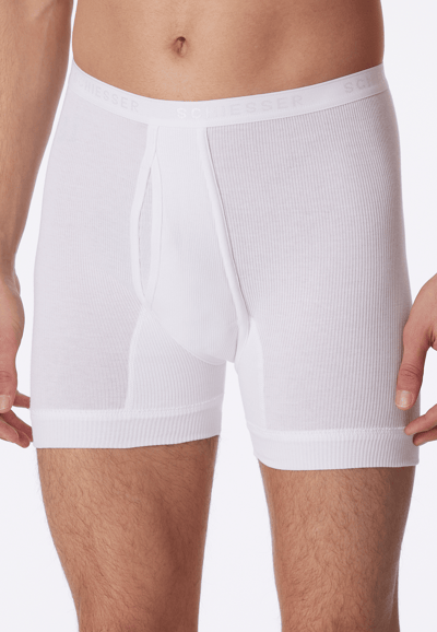 SCHIESSER Original Classics lange short (1-pack) - Doppelripp met gulp - wit