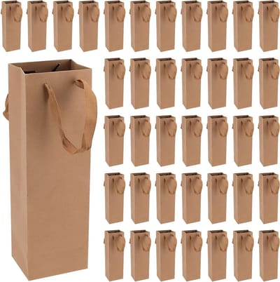 40 Stuks Kraft Papieren Wijn Tassen, 11x9x35cm Wijnfles Cadeautassen met Handvatten voor Feest en Festival