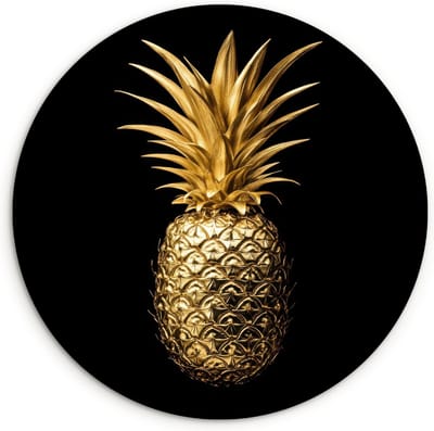WallCircle® Wandcirkel 30x30 cm - Muurcirkel Ananas - Zwart - Goud - Luxe - Muurdecoratie woonkamer - Wanddecoratie keuken - Kamer decoratie accessoires - Ronde schilderijen