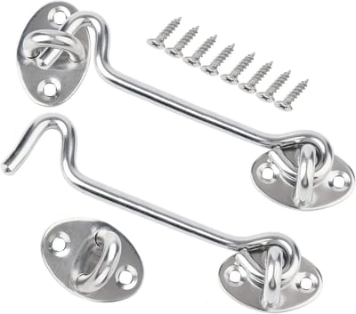 2 STKS Cabine Haken en Eye Latch Lock Kast Latche, Schuur Deur Haak Lock, Gate Deur Haak en Oogvergrendeling, Draaibare Raamhaak voor Schuifdeur Slaapkamer Badkamer Ramen Gates 15,2 cm