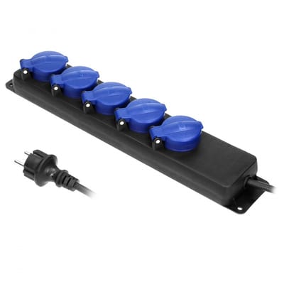 Orno Heavy-duty Stekkerdoos voor buiten - verlengsnoer buiten 5 - voudig - kabellengte 5 meter - IP44 - Zwart/blauw