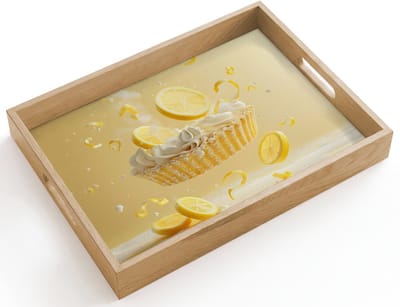 Dienblad hout 40x30 cm - Schootdienblad - Citroen - Taart - Eten - Geel - Borrelplank rechthoek - Plateau dienbladen