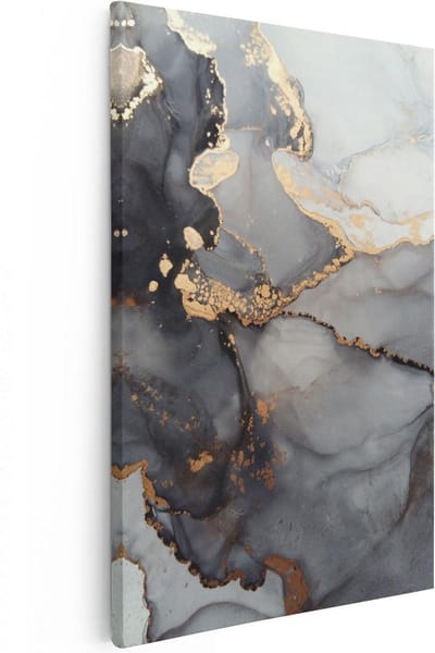 Artaza Canvas Schilderij Abstract Marmer - 20x30 cm - Klein - Muurdecoratie Goud - Wanddecoratie Industrieel - Kamer Accessoires Zwart
