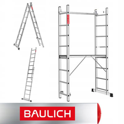 Baulich Aluminium multifunctionele huishoudsteiger - klein, 2x8 treden (16), werkplatform, draagvermogen 150 kg, maximale werkhoogte 470 cm, met stabilisator