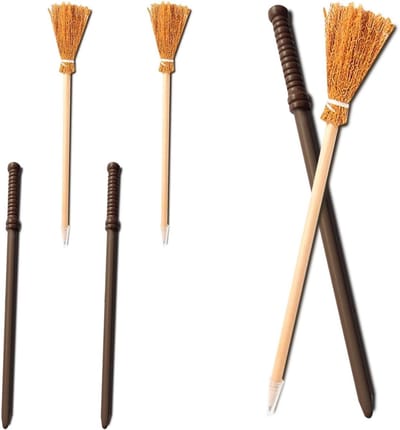 Set van 6 Houten Toverstok Potloden en Bezem, Perfect voor Magische Themafeesten, Verjaardagen en Schoolprijzen