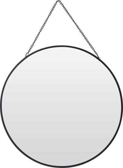 Excellent Houseware Spiegel - met ophangketting - rond - zwart- metaal - D29 cm - wandspiegel