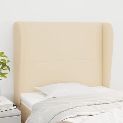 vidaXL - Hoofdbord - met - randen - 93x23x118/128 - cm - stof - crèmekleurig
