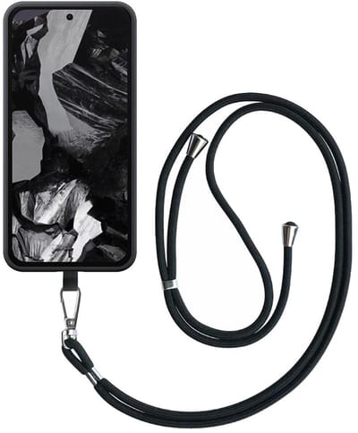 Geschikt voor Google Pixel 8A Telefoonhoesje met Afneembaar Zwart Koord - Flexible Back Cover Case Siliconen TPU with Black Lanyard - Zwart - Smartphonica geschikt voor Google Pixel 8A