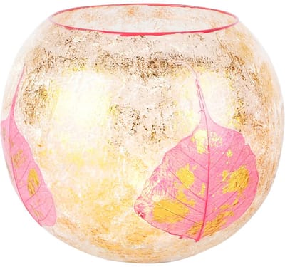 Dekoratief | Theelichthouder 'Crackled Gold', roze, glas, 8x8x6cm | A258267