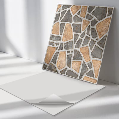Wallfluent Vinyl Tegels - Steenmozaïekpatroon Vinyl Wandtegels - 30 cm x 30 cm - Bruin PVC Tegels - 9 stuks - Vierkant PVC Tegels - Texturen Plaktegels - Wand PVC Tegels - Plaktegels Keuken en Badkamer