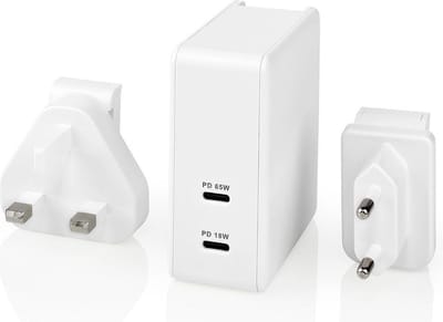 Nedis Oplader - 1,5 A / 2 A / 3,0 A / 3,25 A - Outputs: 2 - Poorttype: 2x USB-C™ - 15 / 18 / 27 / 36 / 45 / 65 W - Automatische Voltage Selectie