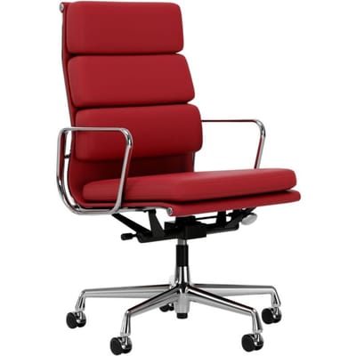 Vitra - Soft Pad Chair - EA 219 - verchroomd - Leder/Plano - rood/poppy red - Wieltjes voor harde bodems