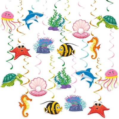 Kreatieve Onderwaterdecoratie Set met 36 Stuks - Vrolijke Zee Dieren en Hangende Spiralen voor Ocean Party, Verjaardagsfeest en Baby Shower Decoratie
