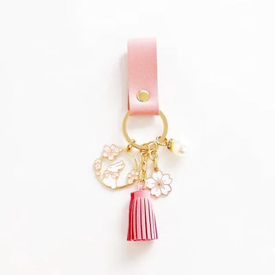 Ainy - Sakura Konijn Kwastje Keychain | Sleutelhangers voor kinderen en volwassenen | Auto of fiets sleutelhanger met quick-release ringen | Mode accessoires | cadeau voor vrouwen