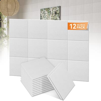 12PCS Vierkante Akoestische Panelen – Geluidsabsorberende Wandpanelen – Geluidsdemping voor Studio, Gamekamer, Kantoor & Muziekkamer – Wit