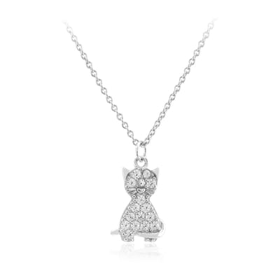 Cavill - Zilveren Dameshalsketting 925 Sterling Zilver - Katten Hanger met 16 Rondgeslepen Zirkonia (0,504 ct) - Elegante Ketting Tanzania