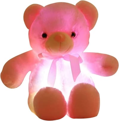 Knuffelbeer Pluche - Dierenkussen - Slaapcomfort Kinderen - 7 Kleuren Licht - 30 cm - Roze
