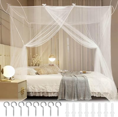 Dubbele Bed Mosquito Net, Witte Polyester Insectenwering, Vierkante Bedhemel (150 x 180 x 195 cm) voor Bescherming Tegen Muggen en Insecten