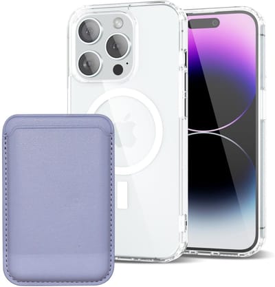 Shockproof Anti Shock Back Cover Hoesje Compatibel met MagSafe Geschikt voor: Apple iPhone 14 Pro Max met Magnetische Pasjeshouder - Paars