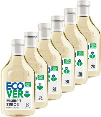 Ecover - Vloeibaar Wasmiddel Zero - Voordeelverpakking 6 x 1 L - 84 wasbeurten - 0 % parfum & kleurstoffen - hypoallergeen - Plantaardig & Biologisch afbreekbaar