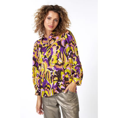 EsQualo Blouse Puff Slv Fancy Earth Print Maat: 36 | Longsleeves Outlet | Dames | Paars