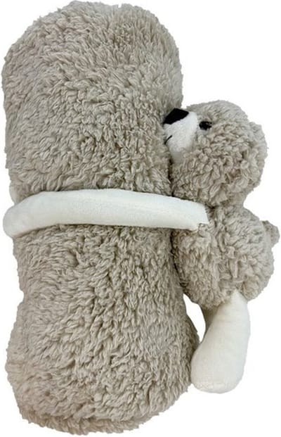 Knuffelzacht babydekentje - deken baby en peuter 100 x75 cm - Kraamcadeau - Zacht dekentje met knuffel beer – Teddy deken - Beige - Baby geschenkset