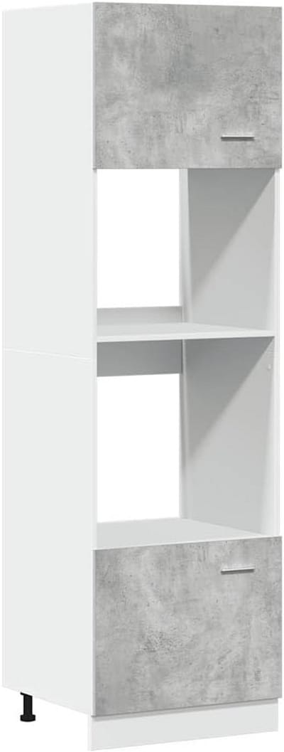 Magnetronkast Keukenopslag Kast 60x57x207cm Hout en Betonlook Grijs