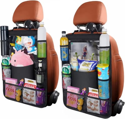 Famanu – Autostoel organizer set van 2, waterdichte achterbank organizers van oxfordstof met tablethouder en 8 mesh vakken
