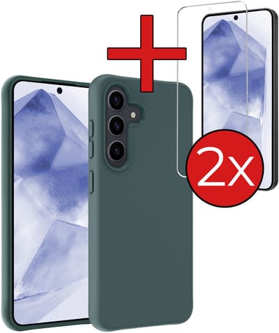 Hoesje - Met 2x Screenprotector - Geschikt voor Samsung Galaxy A56 - Sterk & Shockproof - Telefoon Hoes - Back Cover - Siliconen Case - Telefoonhoes - Donkergroen