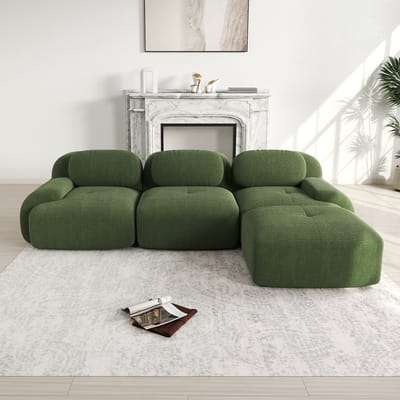 Modulaire frameloze corduroy sofa - geen montage nodig - ergonomisch en huisdiervriendelijk - 1 module, groen - extra brede armleuningen - 32D hoogelastisch schuim - antislip onderkant