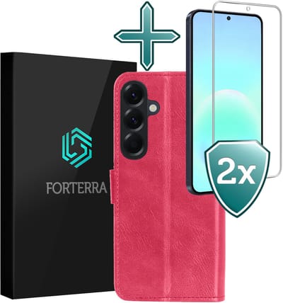 Hoesje Met 2x Screenprotector - Geschikt voor Samsung Galaxy A57 - Luxe Pasjeshouder - Flip Case - Bookcase Portemonee - Kunstleer Book Case - Flipcase Hoes - Book Cover - Walletcase - Portemonneehoes - Donkerroze