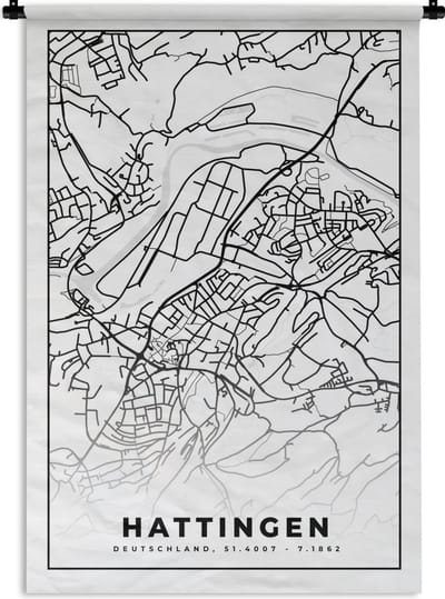 Wandkleed - Wanddoek - Hattingen - Kaart - Plattegrond - Stadskaart - 120x180 cm - Wandtapijt