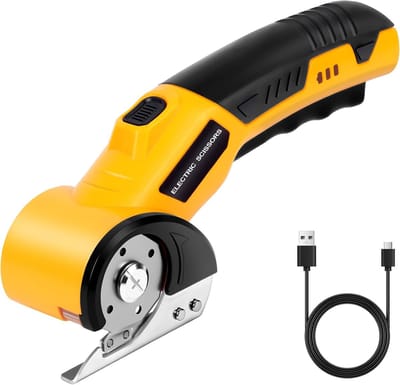 Daadloze Universele Snijder - Elektrische Schaar - Karton Snijder - Rolmes - Accuschaar - Snijdt Leer, Pvc, Tapijt, Karton en Meer - 2000Mah - Geel