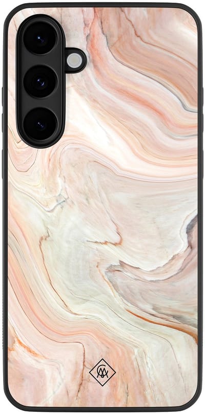 Casimoda® hoesje - Geschikt voor Samsung Galaxy S25 FE - Marmer Waves - Zwart TPU Backcover - Water - Bruin/beige