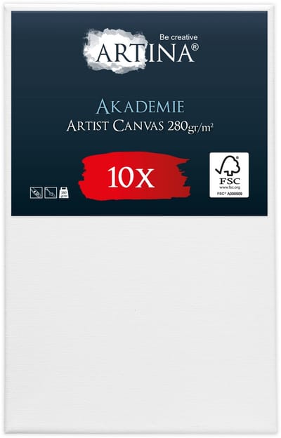 Artina Akademie – Set van 10 Schilderdoeken Canvas 50x80 cm – Spieraam van FSC® Hout – Wit Canvas 100% Katoen – 280 g/m