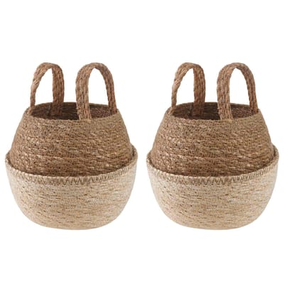 vidaXL Plantenpot met handvatten 2 st Wit Ø 22 x 20 cm 100% Zeegras