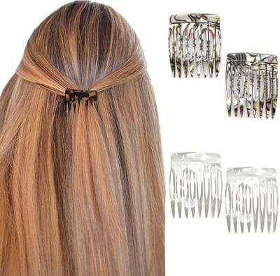 4x Handgemaakte Franse Haar Zijkammen Zwart Onyx & Parel - Sterke Hold Haarclips voor Dames
