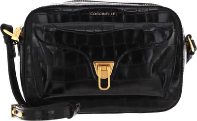 COCCINELLE Leren Schoudertas Avondtas Beat Croco Shiny Soft Crossover Bag Black Zwart