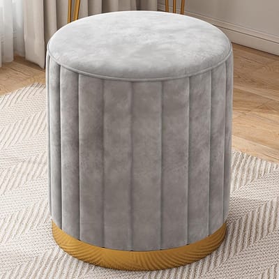 Ronde Opbergpoef - Fluwelen Kruk - Extra Zetel - Afneembaar Deksel - 34x34x44 cm - Grijs