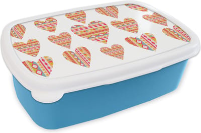 Broodtrommel Blauw - Lunchbox - Brooddoos - Hart - Zuid-Amerika - Patronen - 18x12x6 cm - Kinderen - Jongen