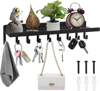 Dailygoods- Toetsenbord met Plank - Sleutelhanger/Sleutelrek - 9 Haken - Zwarte Sleutelopslag - Hoogwaardig Koolstofstaal - Duurzaam en Corrosiebestendig - Sleutelhouder