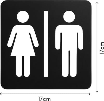 Luxe Houten Toiletbordje Uitgesneden - WC Deurbordje Man/Vrouw - Modern Pictogram Toilet - Mat Zwart MDF - Zelfklevend - 17 x 17 cm