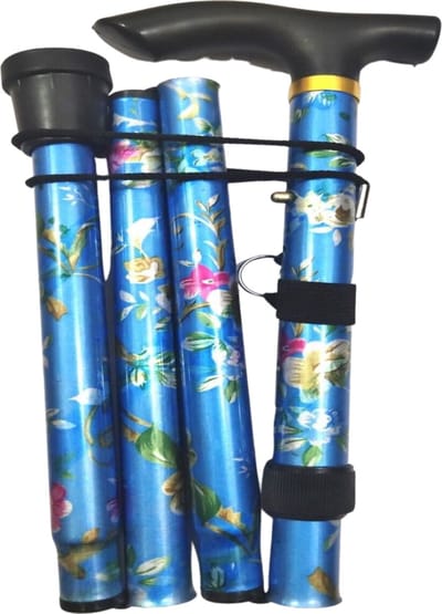Nivard Opvouwbare Wandelstok - Inklapbare Wandelstok - Wandelstok Opvouwbaar - Wandelstokken Verstelbaar - Loopstok - Mannen - Vrouwen - Bloemen - Blauw