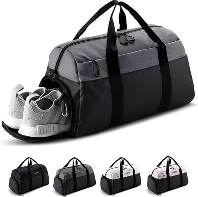 PromoHome Sporttas & Reistas met Schoenenvak en Waterdicht Natvak - Tas voor de Gym, Fitness, Reizen en Outdoor Activiteiten - Dames en Heren - Medium Formaat 56x30x32 cm "ZwartGrijs"