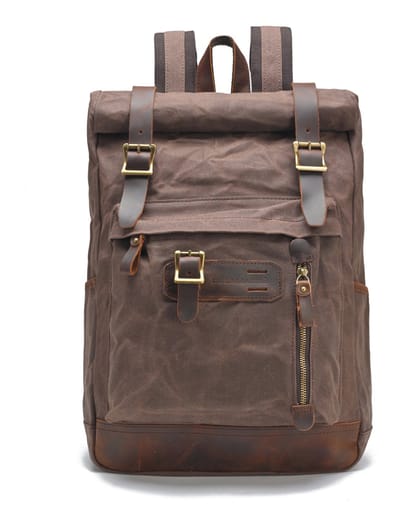 DE LAMASSU® Vintage Canvas Rugzak 16 inch – Unisex Laptop Rugzak 20-35L – Outdoor & Reis Backpack met Leren Details